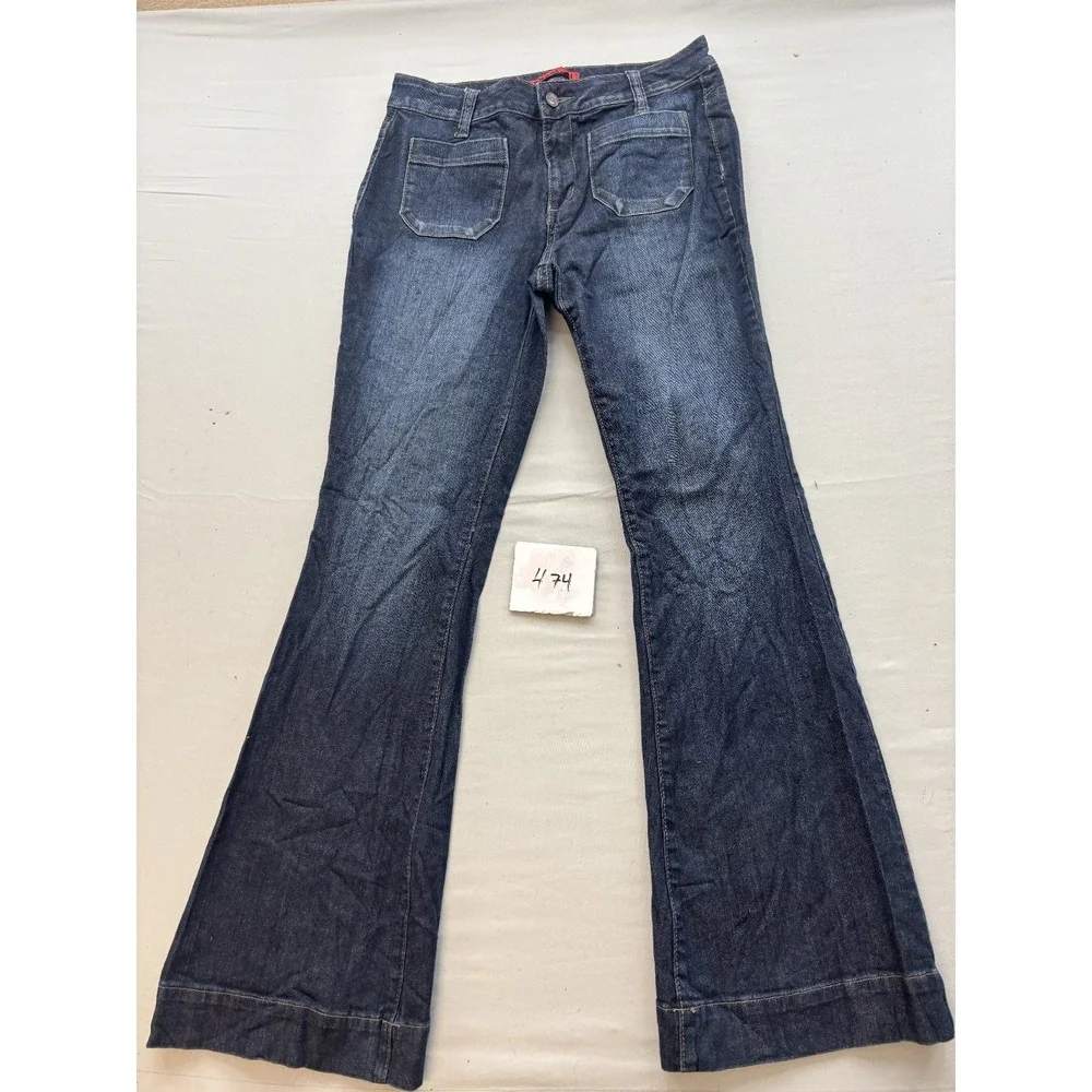 Unbranded Womens Dark Wash Flare Leg Jeans Mid Rise Denim Pants Blue 32x32
